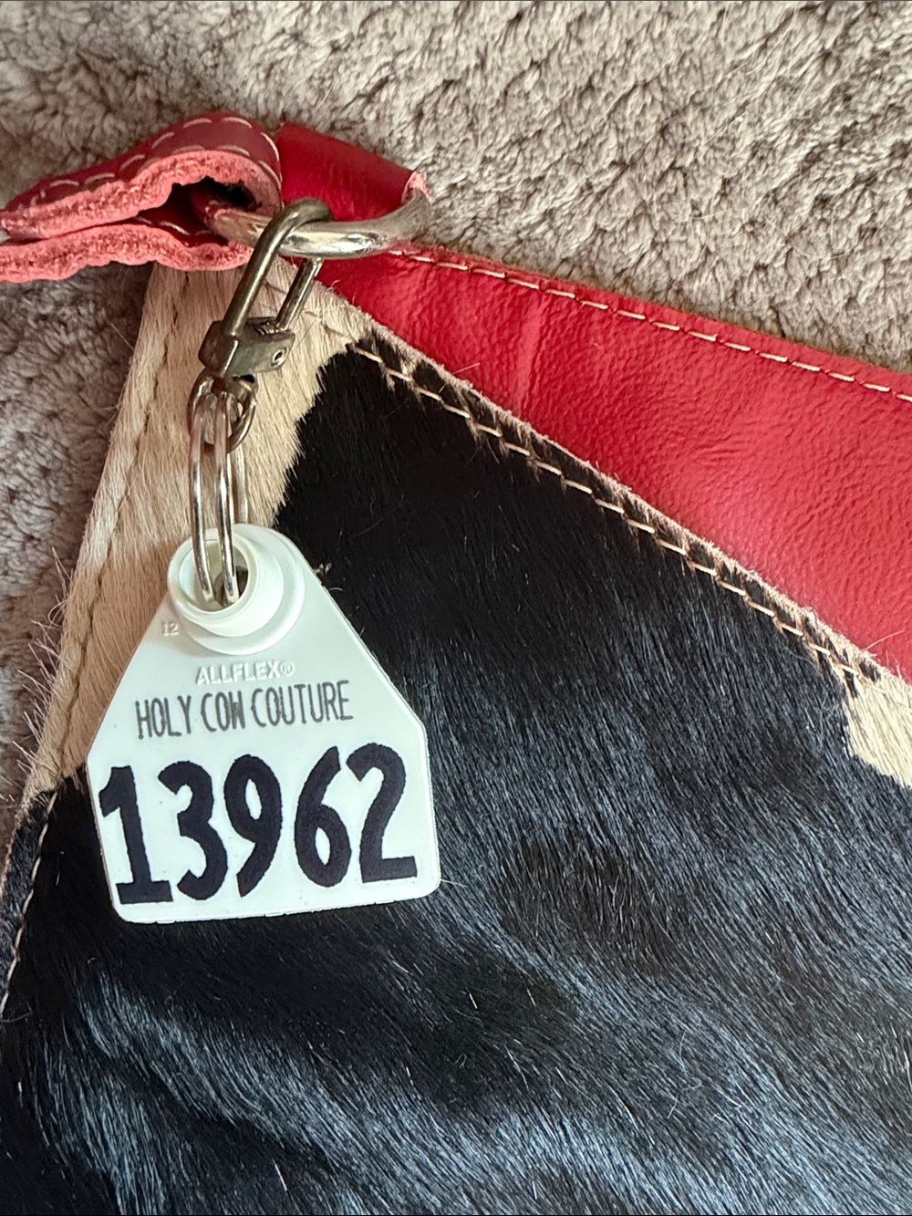 Red Leather Crossbody with Black-and-White Haircalf Panel - Picture 2 of 6